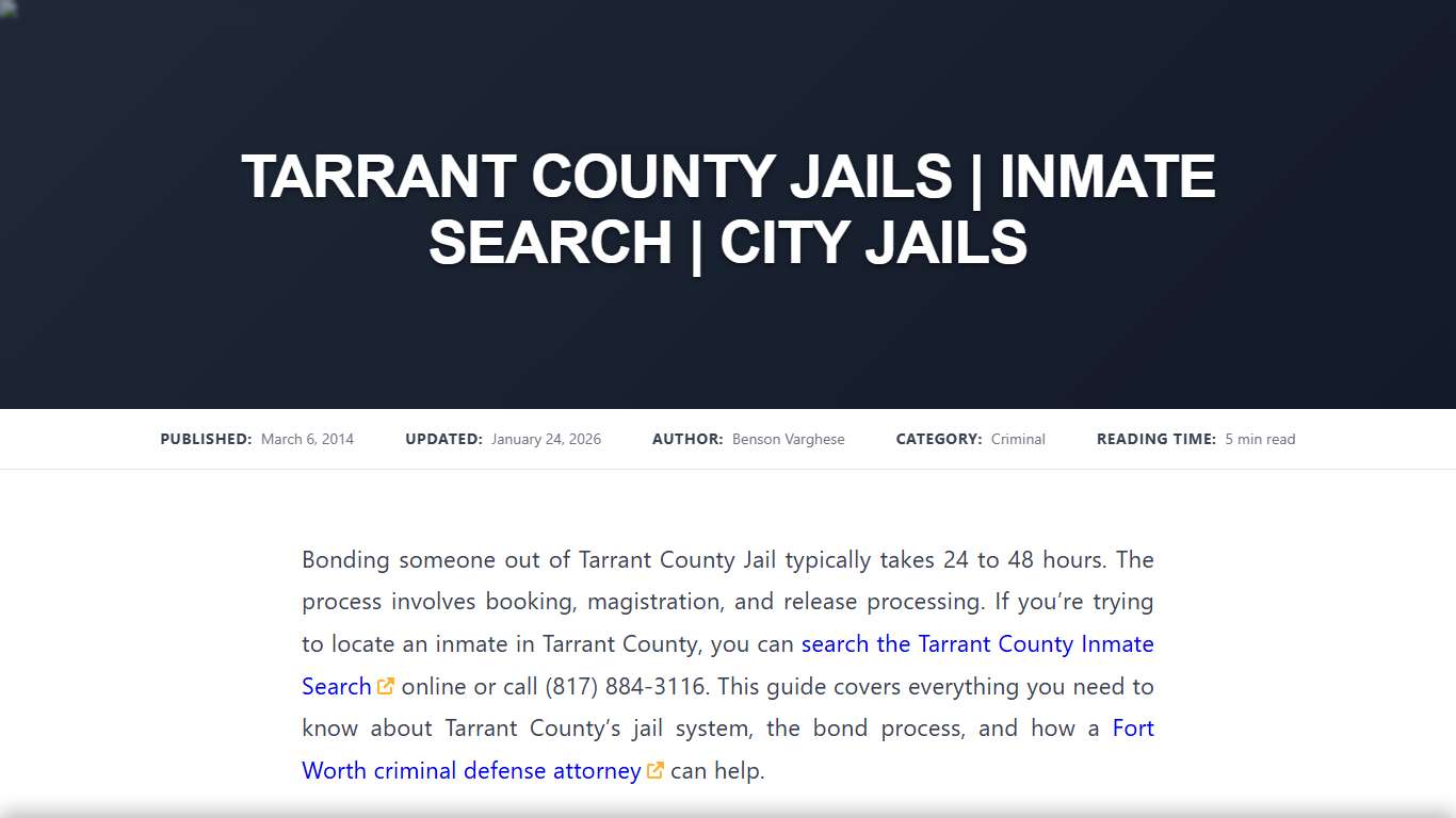 Tarrant County Jail Information City Jails in Tarrant